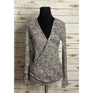 Free People taupe cotton/linen V surplice wrap front marled knit sweater Size S